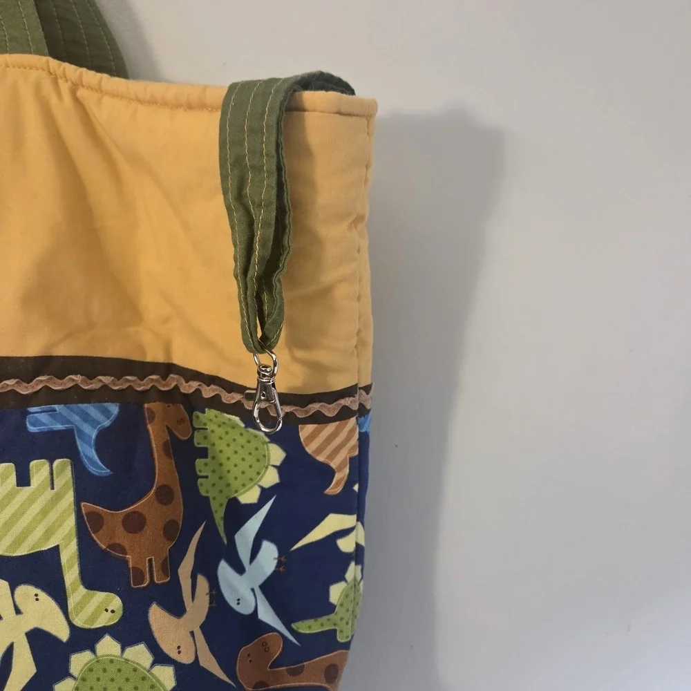 Handmade Colorful Quilted Dinosaur Tote Diaper Bag Art Quirky Gift Purse Fabric